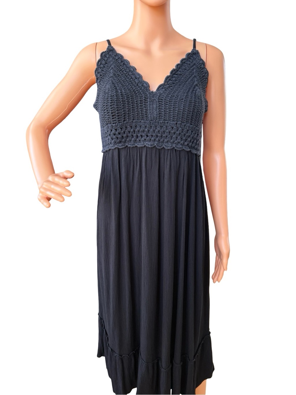 Blush Charcoal Crochet Bodice Midi Dress